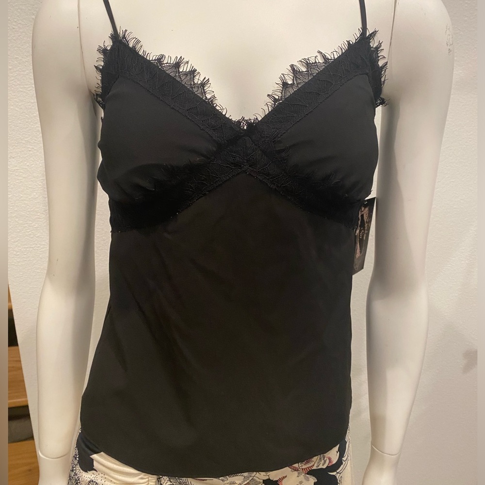 Sin black lacy camisole stretchy silk S/M